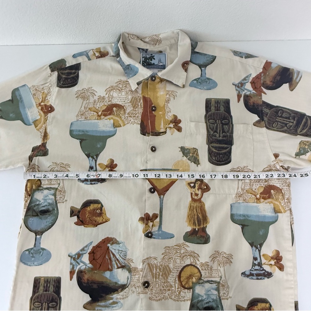 AFTCO Bluewater Tiki Cocktails Hawaiian Shirt Cotton Rayon Handcrafted USA Large - Picture 14 of 15